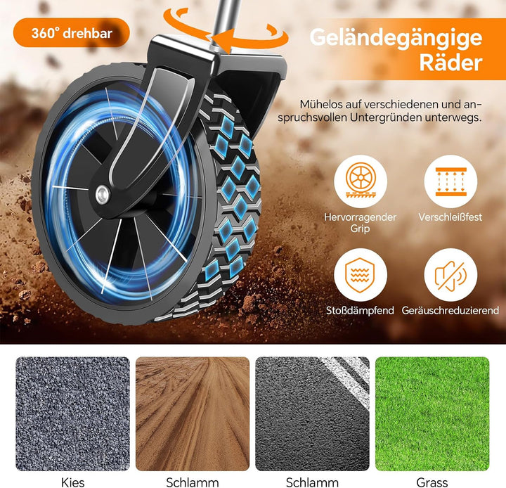 Bollerwagen Faltbar 120L Tragkraft 160KG, 360° Geländeräder, Bollerwagen XL mit 2 Getränkerhaltern,