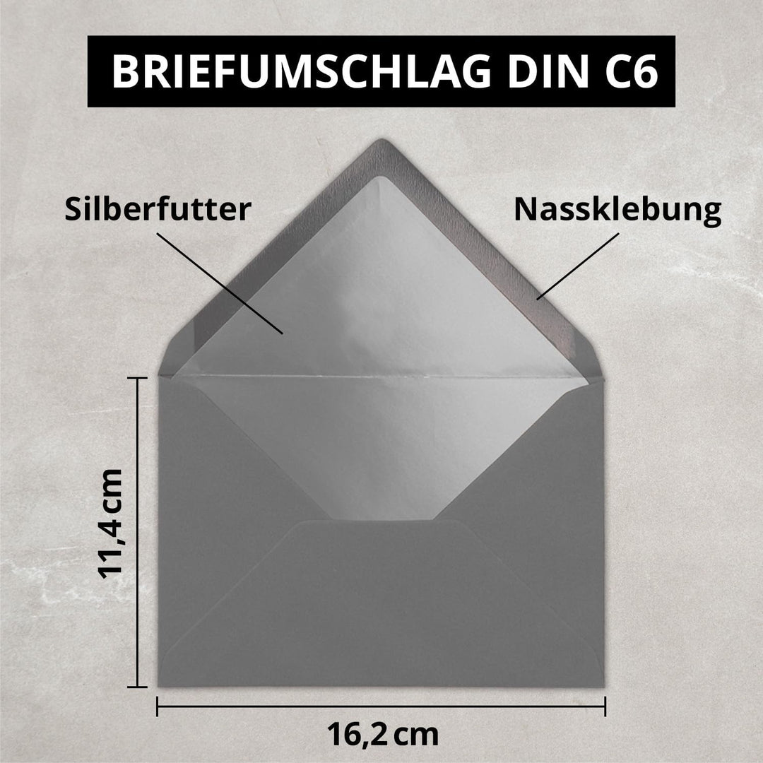 Kuverts Graphit-Grau - 100 Stück - Brief-Umschläge DIN C6-114 x 162 mm - 11,4 x 16,2 cm - Nassklebun