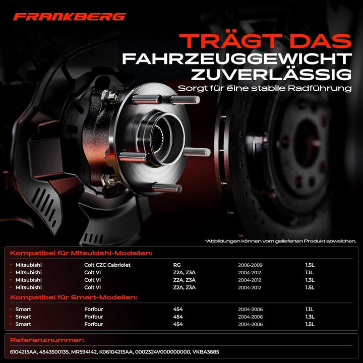 Frankberg 1x Radnabe Radlagersatz Hinterachse Kompatibel mit Colt CZC Cabriolet RG 1.5L 2006-2009 Fo