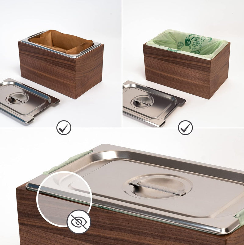 KAZAI. Design Bio-Mülleimer -Holma- | 4.5L, Spülmaschinenfest und aus Echtholz-Veneer | Küchen Kompo