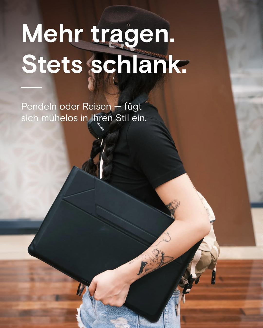 MOFT Laptoptasche Hülle & Laptop Ständer für 13-14 Zoll Laptop, Vegan Leder Laptoptasche mit Erweite