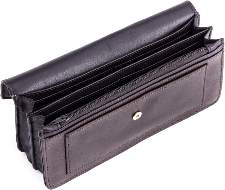 Demenbrieftasche Etui Portemonnaie aus echtem Vollnarben-Kalbsleder mit Münzfach und Druckknopf von