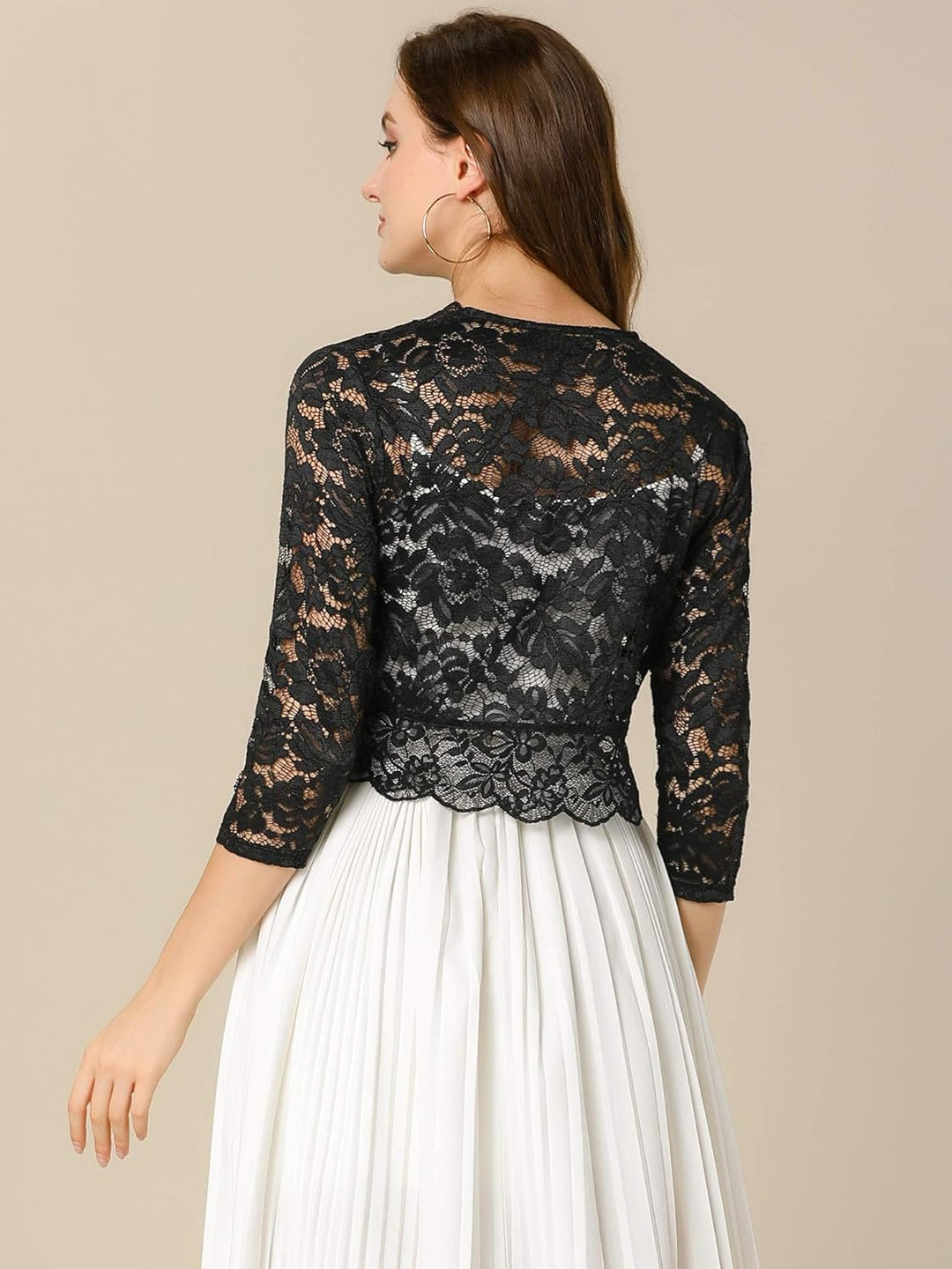 Allegra K Elegantes Damen-Oberteil mit 3/4-Ärmeln, durchscheinend, florales Spitzenoberteil XS Schwa