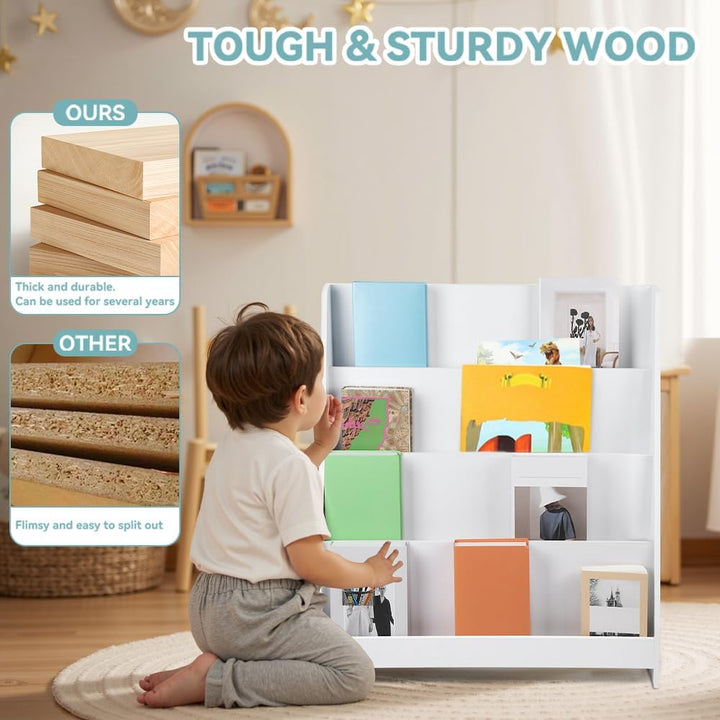 homewell Kinder Bücherregal aus Holz, 4 Fächer Bücherständer für Kinderzimmer, Bücherregal Aufbewahr