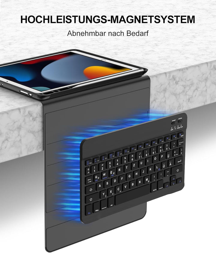für iPad 10,2 Hülle mit Tastatur für iPad 10,2" (2019/2020/2021 7./8./9.), Abnehmbare Bluetooth Schu