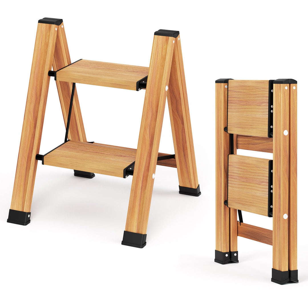 KULACO Trittleiter 2 Stufen klappbar, Aluminium Klappleiter, Tragbare Stufenleiter, rutschfeste Haus