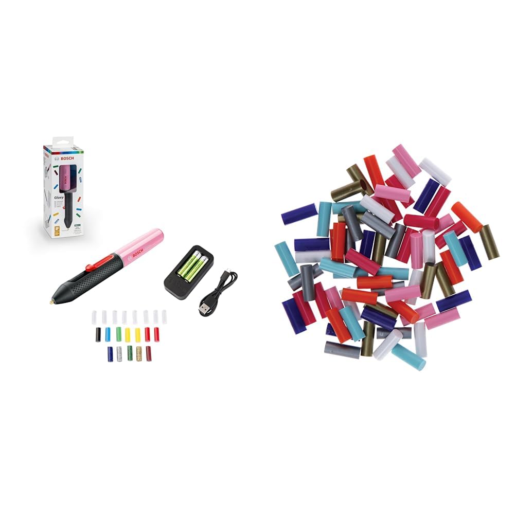 Bosch Akku Heissklebestift Gluey Cupcake Pink + Mini Sticks Glitzer 70tlg Set Cupcake Pink | +70 Sti