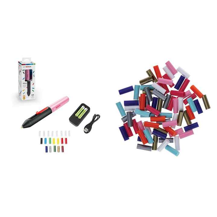 Bosch Akku Heissklebestift Gluey Cupcake Pink + Mini Sticks Glitzer 70tlg Set Cupcake Pink | +70 Sti