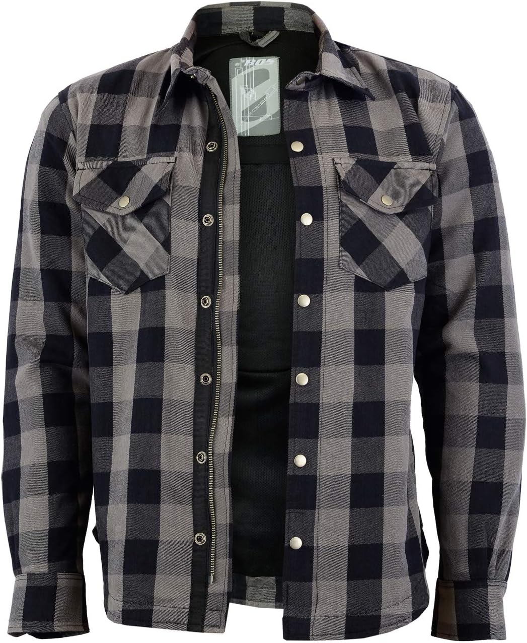 Motorrad Kevlar Aramid gefüttert Schutz Flanell Hemd, (L, Grau/Schwarz) L Grau, Grau Schwarz, L Grau