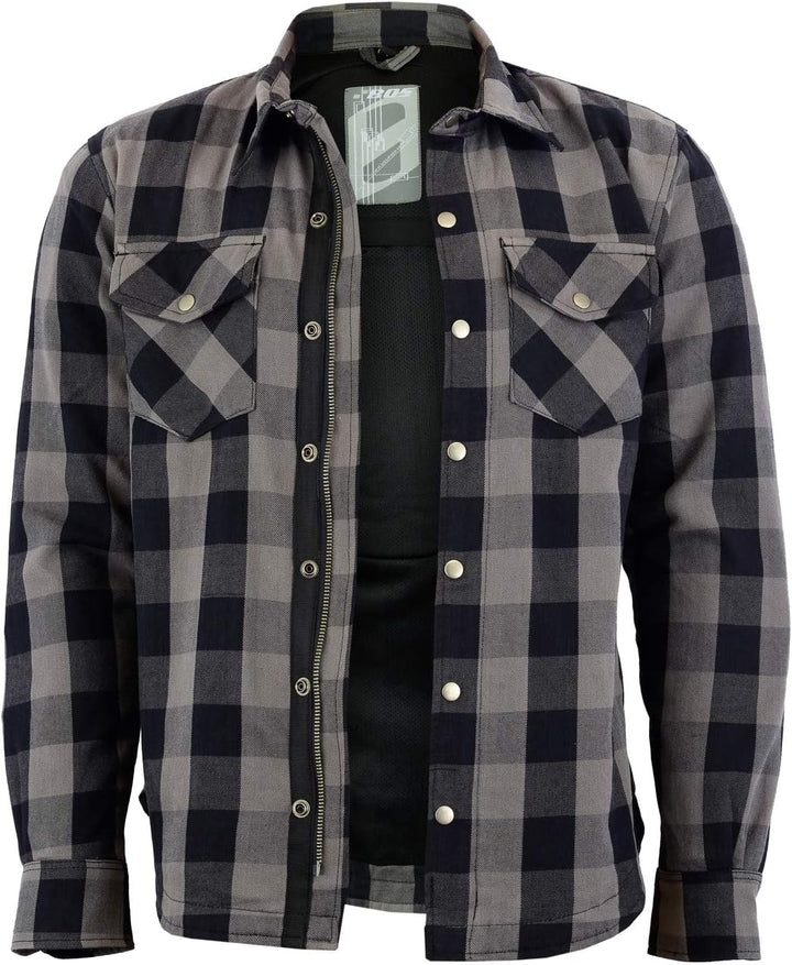 Motorrad Kevlar Aramid gefüttert Schutz Flanell Hemd, (L, Grau/Schwarz) L Grau, Grau Schwarz, L Grau