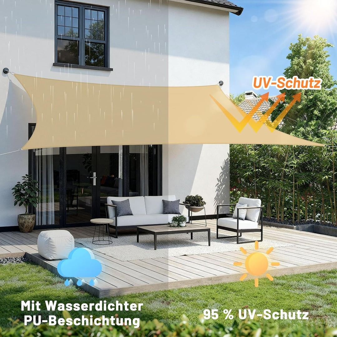 LOVE STORY Sonnensegel Wasserdicht 2x4m Rechteckig Segeltuch Sonnenschutz Windschutz PES mit 95% UV-