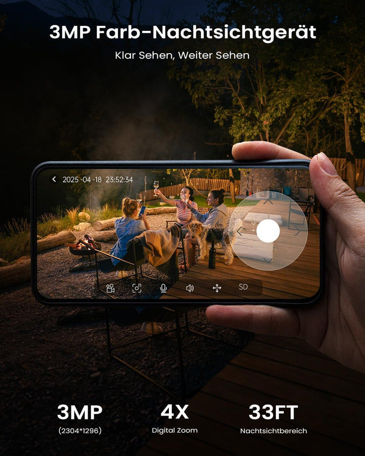 ieGeek 2K Überwachungskamera Aussen Solar: 360° PTZ Kamera Überwachung Aussen, 2.4GHz Aussenkamera W