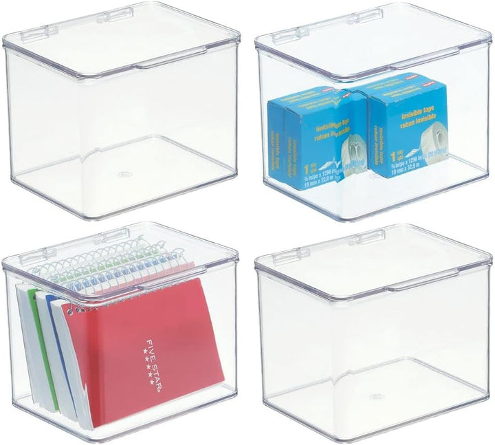 mDesign Aufbewahrungsbox für den Schreibtisch – stapelbare Box aus Kunststoff mit Deckel – kleiner B