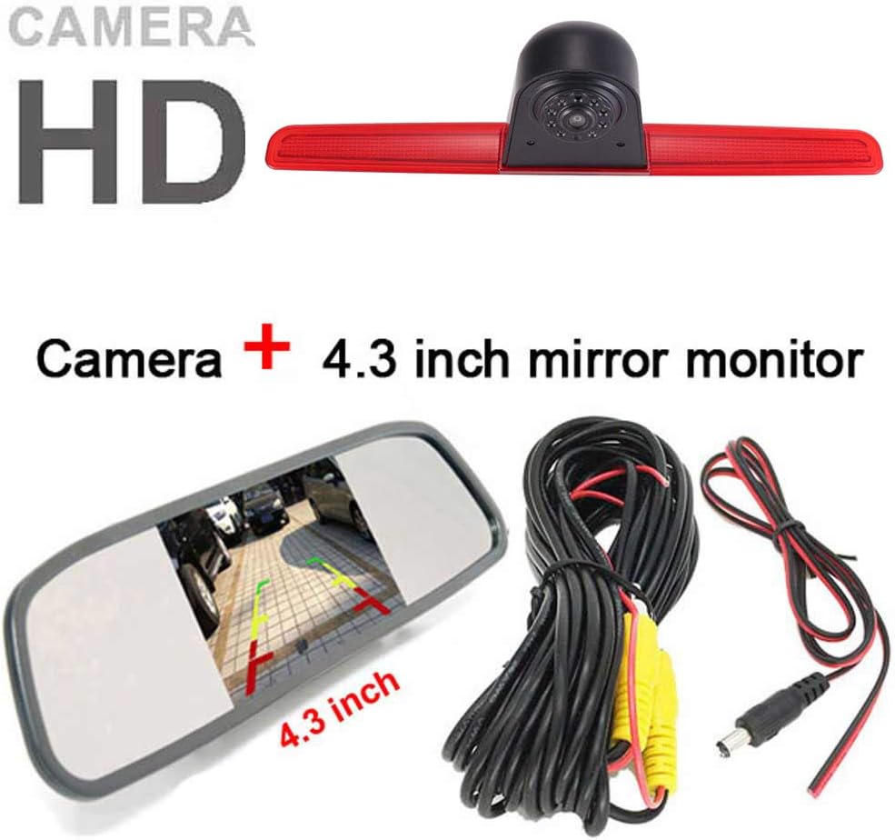 「12mm Objektiv CMOS Rückfahrkamera + 4.3 Zoll Auto Rückspiegel」Bremsleuchte Auto Dach Rückfahrkamera