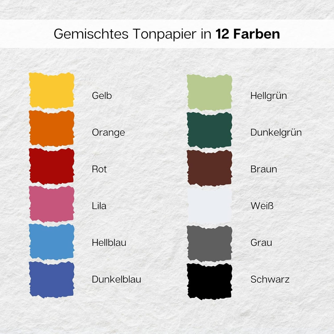 artdee® Tonpapier bunt in 12 verschiedenen Farben 180 g/m² – Bastelpapier Set (120 Blatt gemischt in