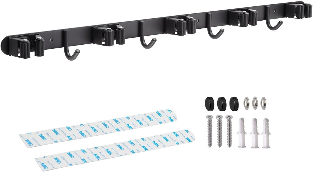 Stahlia Besenhalterung Wand Edelstahl Gerätehalter 4 Haken + 5 Halter Schwarz-matt schraubbar & selb
