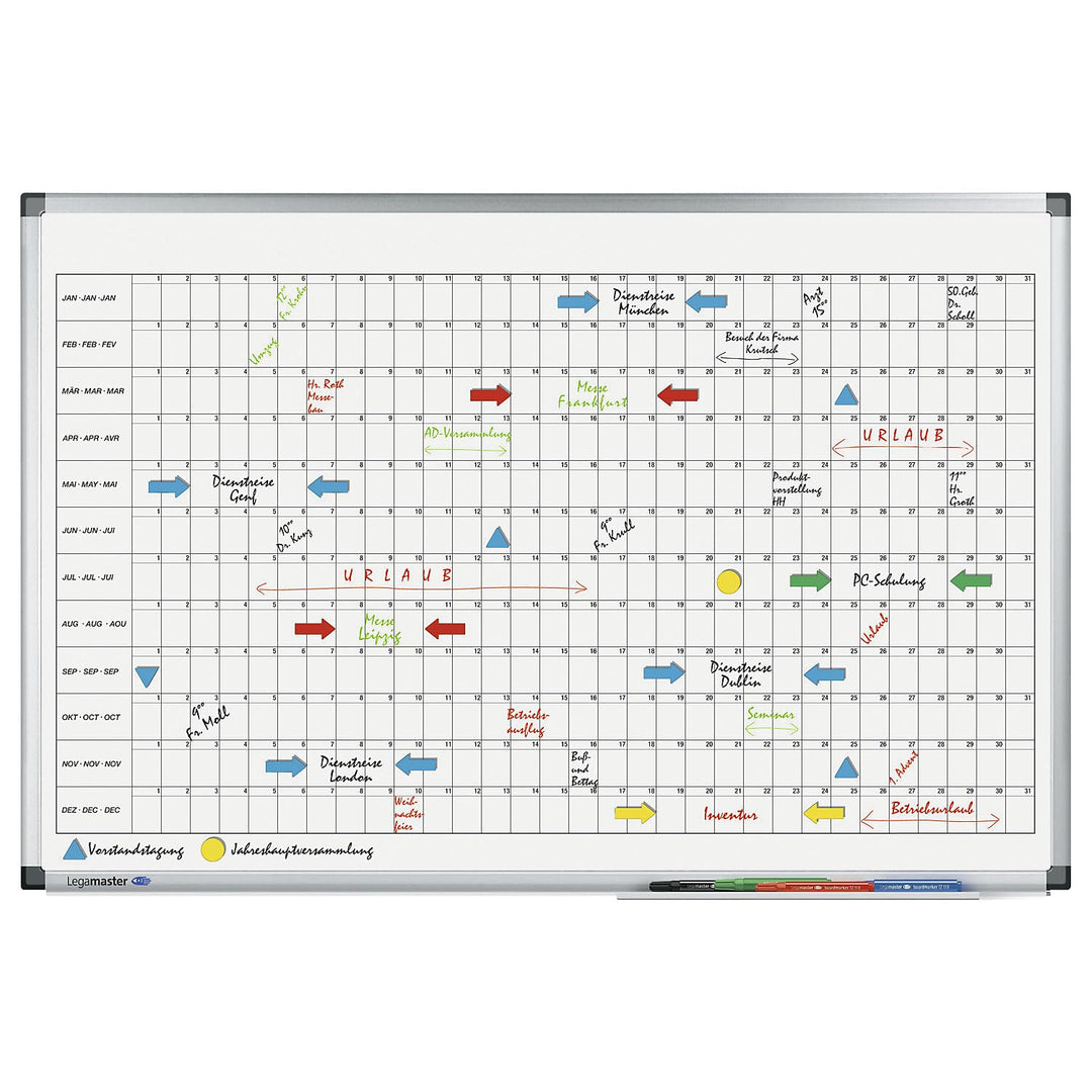 Legamaster 7-411000 Premium Jahresplaner, UV-gehärtetes Whiteboard, horizontale Jahresübersicht, 90