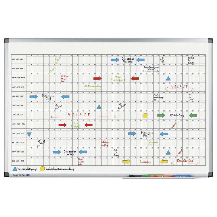Legamaster 7-411000 Premium Jahresplaner, UV-gehärtetes Whiteboard, horizontale Jahresübersicht, 90