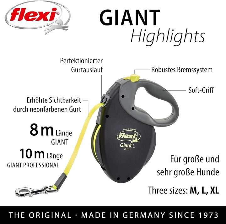flexi Giant Professional L Gurt 10 m für Hunde bis 50 kg, schwarz/neongelb schwarz/neongelb L 10 m V