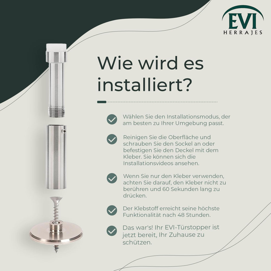 EVI HERRAJES Verstellbarer Türstopper aus Messing, Dual-Installation (Weisser Gummi), Weisser Gummi