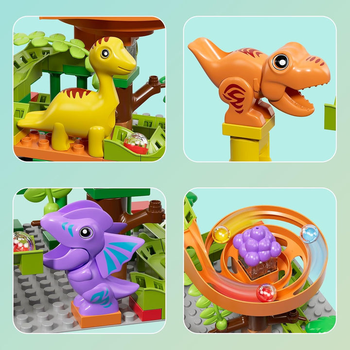 Murmelbahn Bausteine Dinosaurier Spielzeuge, Kinder STEM Spielzeug Dino Kugelbahn Set ab 3 4 5 6 Jah