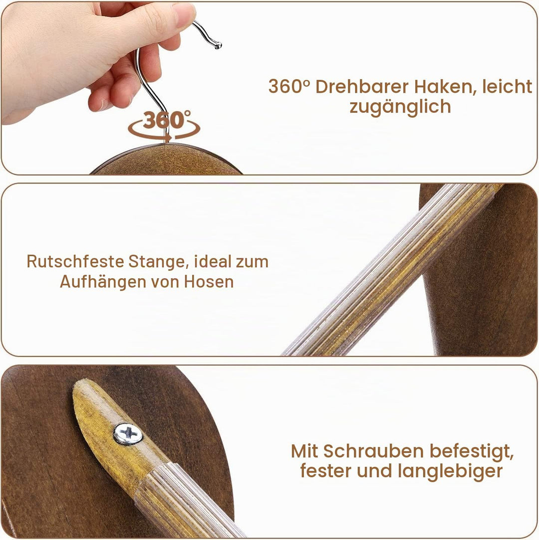 HOUSE DAY Kleiderbügel Holz Breit Walnuss 18 stück rutschfest Kleiderbügel Stabil Jackbügel Anzugbüg