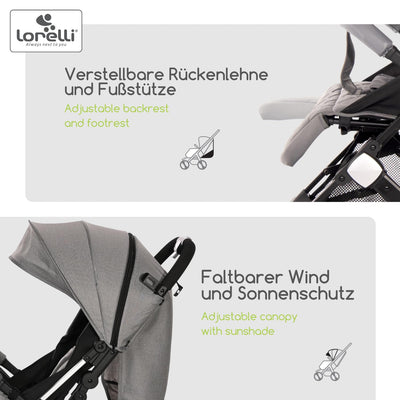 Lorelli Kinderwagen Fiorano, Reisebuggy, Baby Buggy klein zusammenklappbar, leicht, nur 7,5 kg, komp