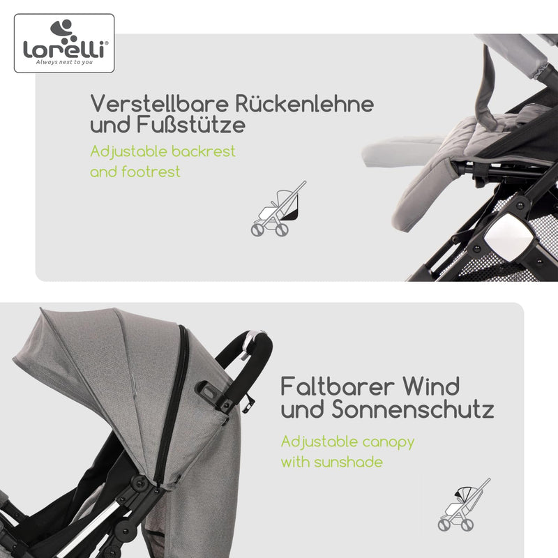 Lorelli Kinderwagen Fiorano, Reisebuggy, Baby Buggy klein zusammenklappbar, leicht, nur 7,5 kg, komp