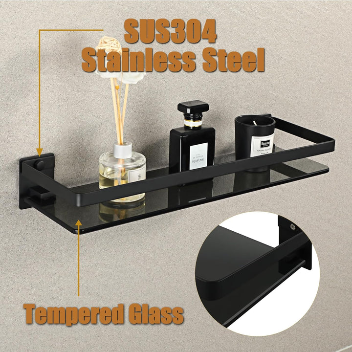 SAYAYO Duschablage Duschregal Schwarz Edelstahl Glasregal Badezimmer Regal Shower Shelf Shampoo Halt