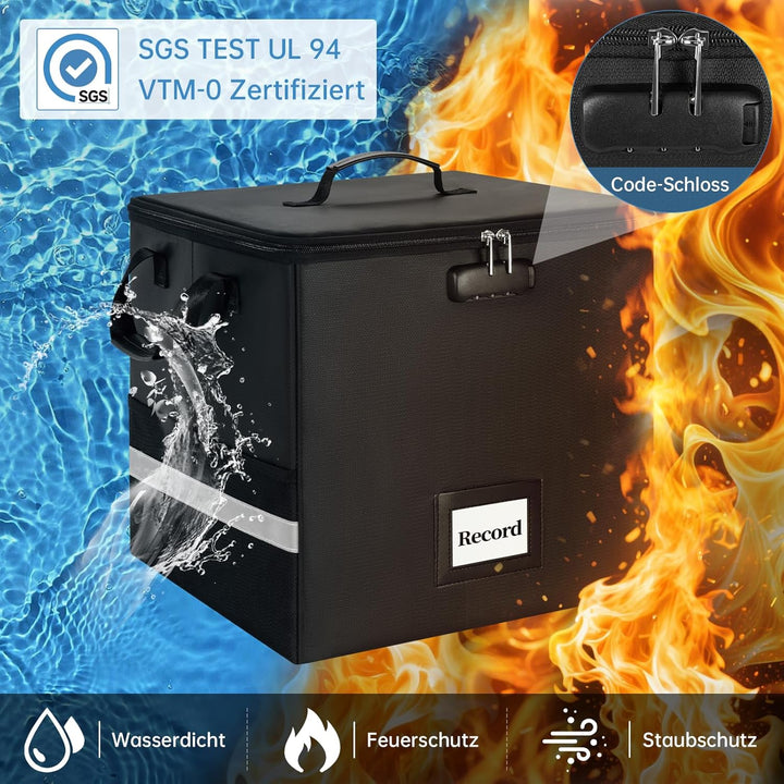 Feuerfeste Vinyl-Schallplatten-Aufbewahrungsbox mit Schloss, wasserfeste Klappbare LP-Schallplatten-