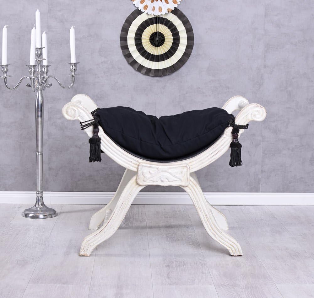Sitzgondel Barock Hocker Shabby Chic Sitzbank Polsterbank Schwarz Weiss cat350k49 Palazzo Exklusiv
