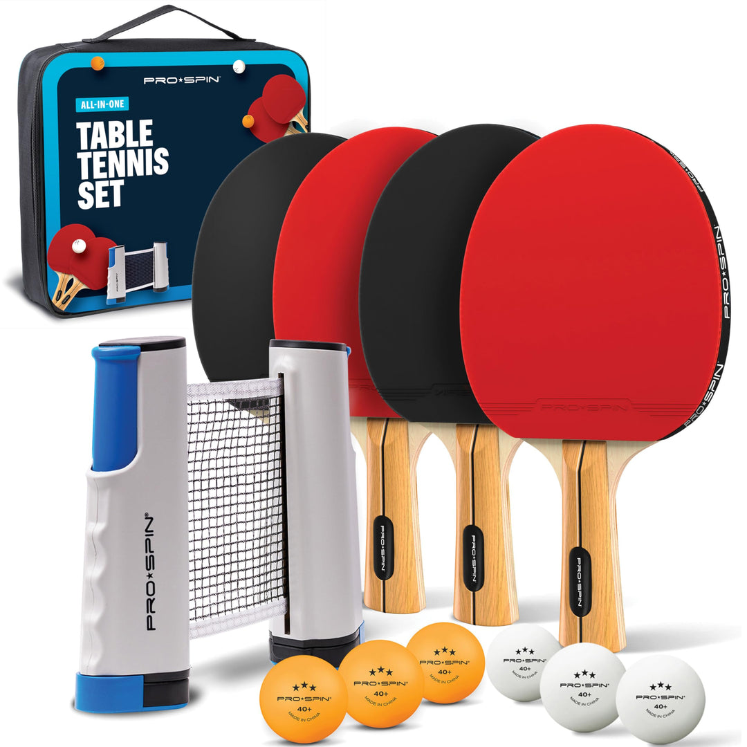 PRO-SPIN Tischtennisschläger Set - Mit Tischtennisnetz Für Jeden Tisch, Tischtennis bälle 3-Sterne,