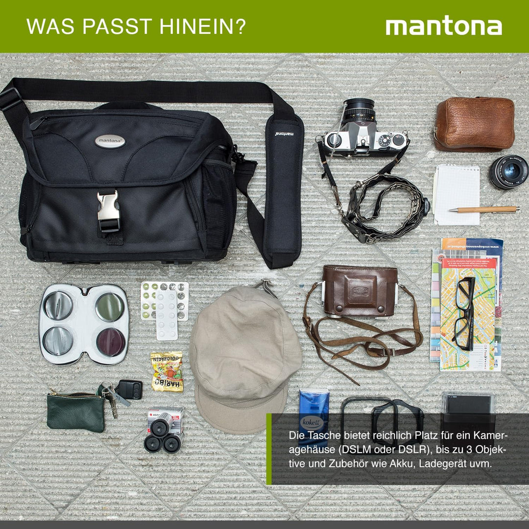 Mantona 270033 Neolit II SLR-Kameratasche (mit Regenschutzhülle, Metallschnallen und viel Zubehör) s