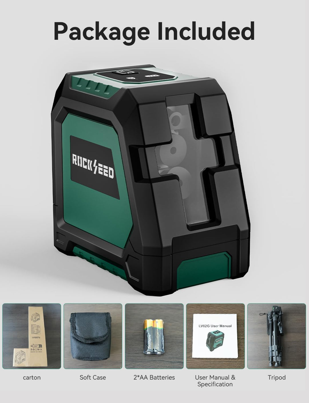 RockSeed Doppelmodul Kreuzlinienlaser mit 1,2m Stativ, Selbstnivellierend Linienlaser, Horizontal un