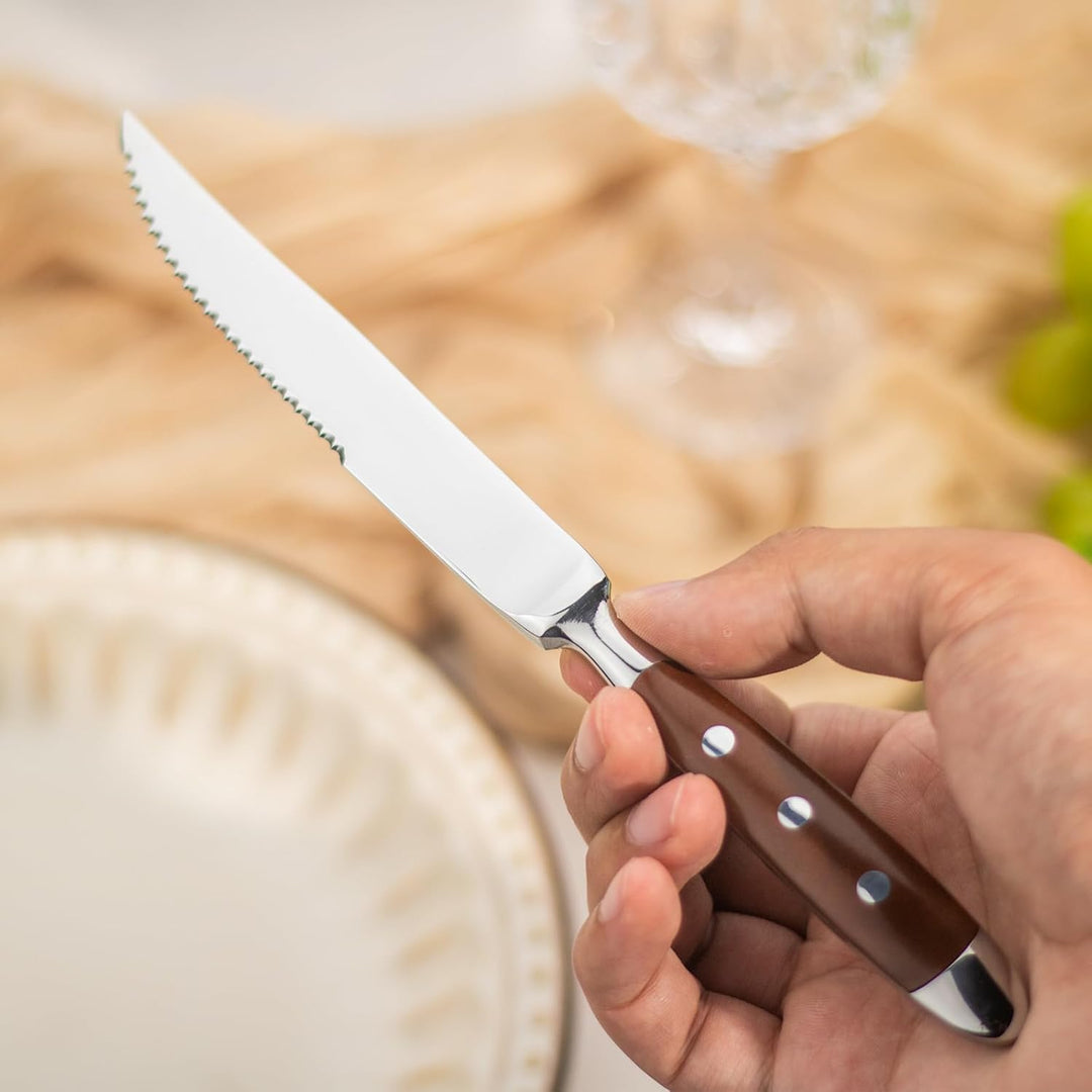 Berlin bakelite Steak Knife & Dinner Fork 12pc wooden Braun 12-teilig, Braune Griffe 12-teilig | 6 P