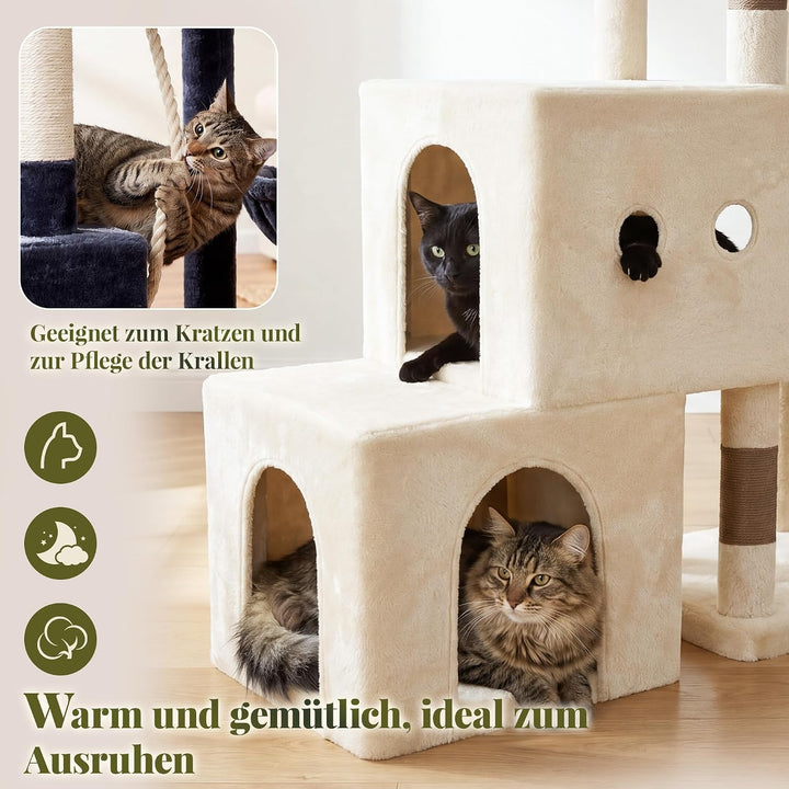 Hey-brother Kratzbaum, 130 cm Kratzbaum für Kätzchen und kleinere Katzen mit 2 geräumigen Höhle, 2 P