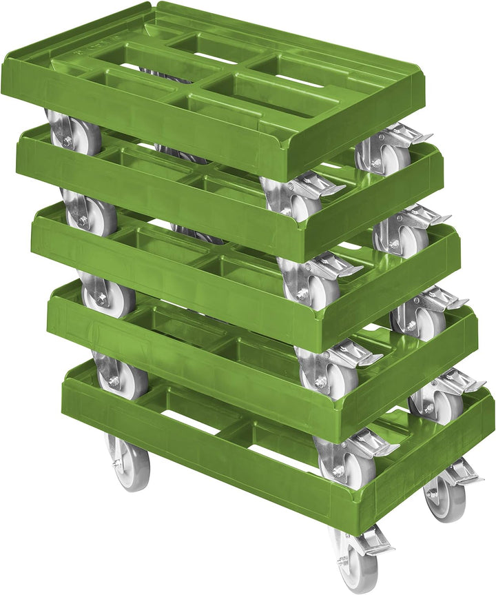 5 Stück Transportroller für Kisten 60 x 40 cm mit 2 Bremsen in grün