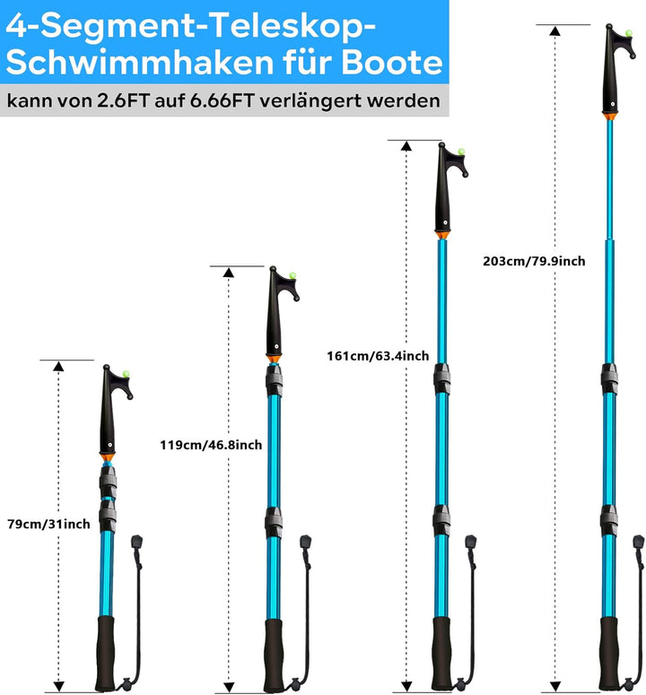 KOMCLUB Teleskop Bootshaken Aluminium Leichtgewicht Push Pole Mehrzweck 1,1-1.4M Ausziehbare Stange