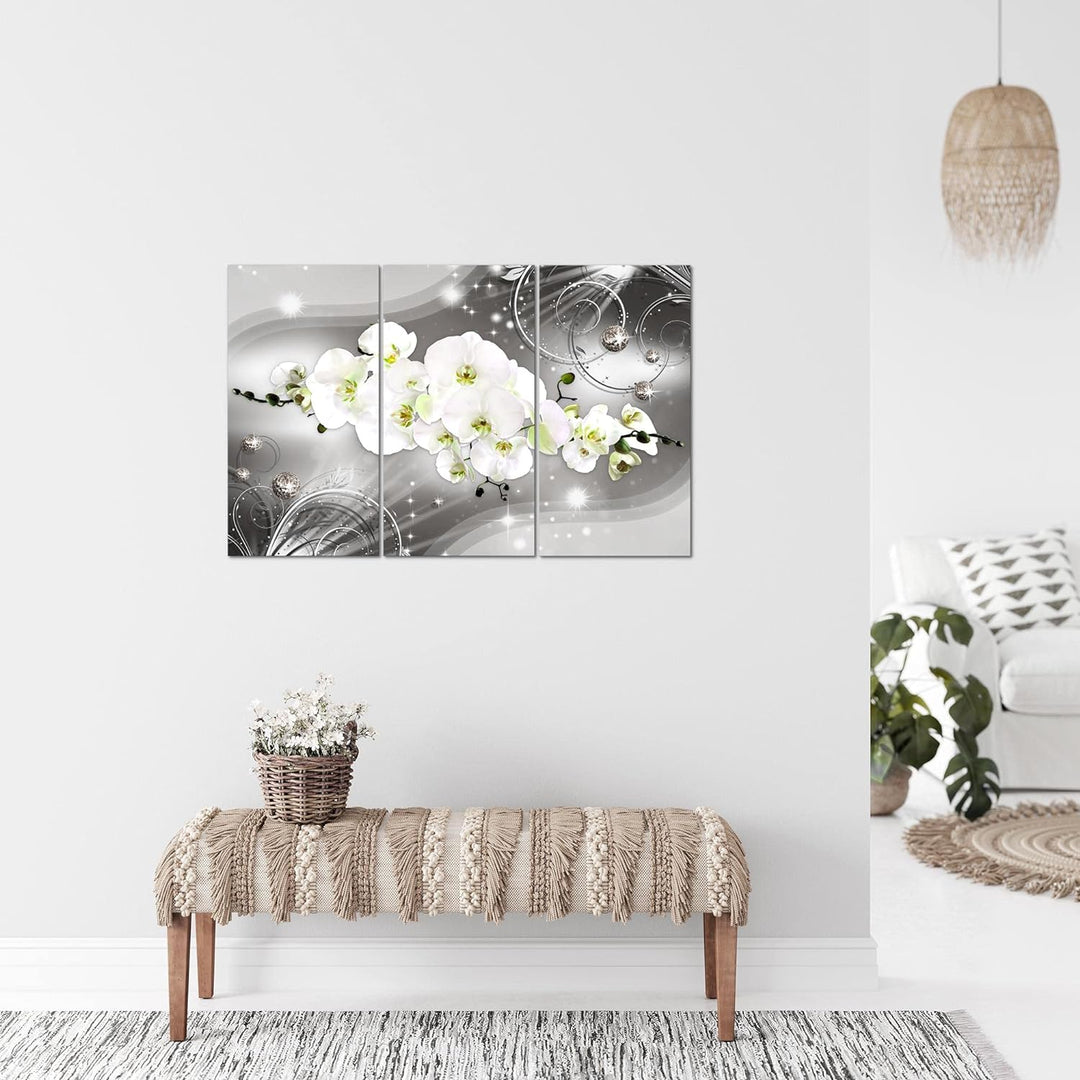 Runa Art Wandbilder Blumen Orchidee Bild XXL Wohnzimmer Schlafzimmer Grau Abstrakt 120 x 80 cm 3 Tei