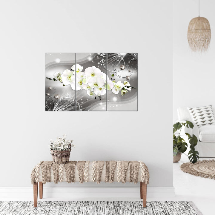 Runa Art Wandbilder Blumen Orchidee Bild XXL Wohnzimmer Schlafzimmer Grau Abstrakt 120 x 80 cm 3 Tei