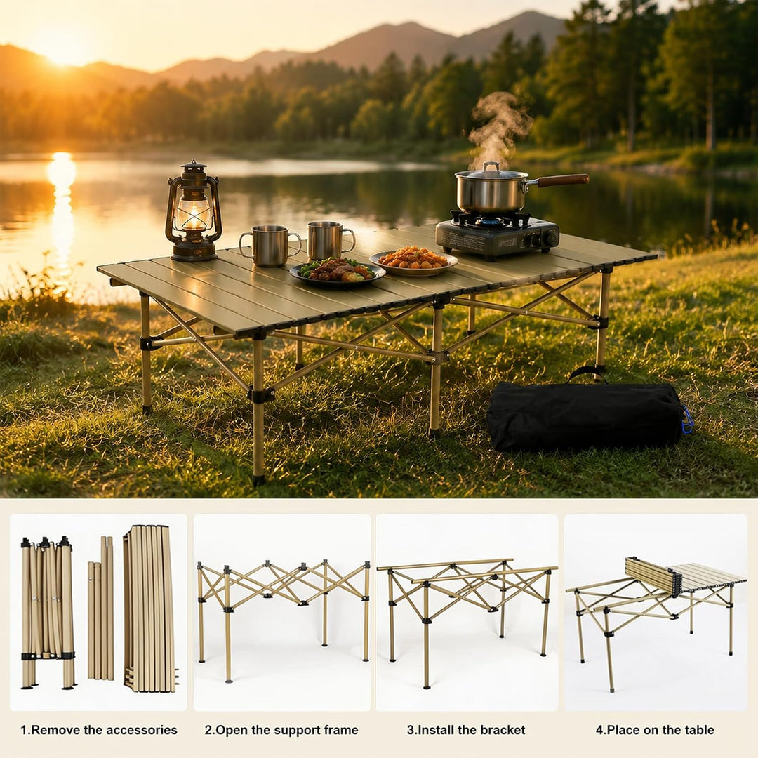 Campingtisch faltbar Klapptisch, Aufrollbare Tischplatte, Camping Falttisch Tragbar Kohlenstoffstahl