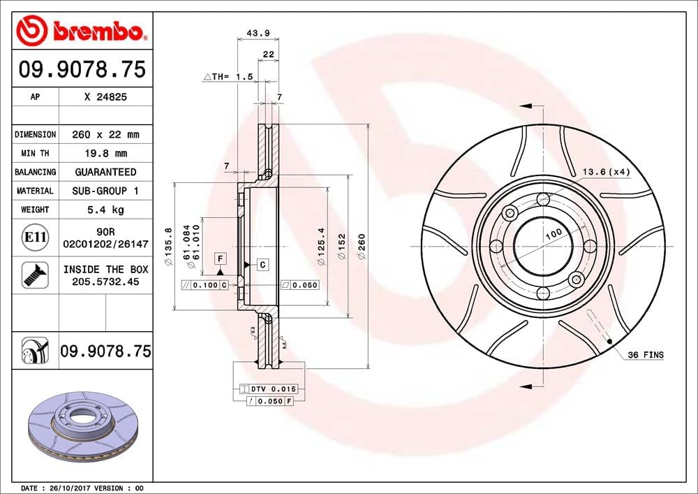 Brembo 09.9078.75 BREMBO MAX LINE Bremsscheibe - Paar