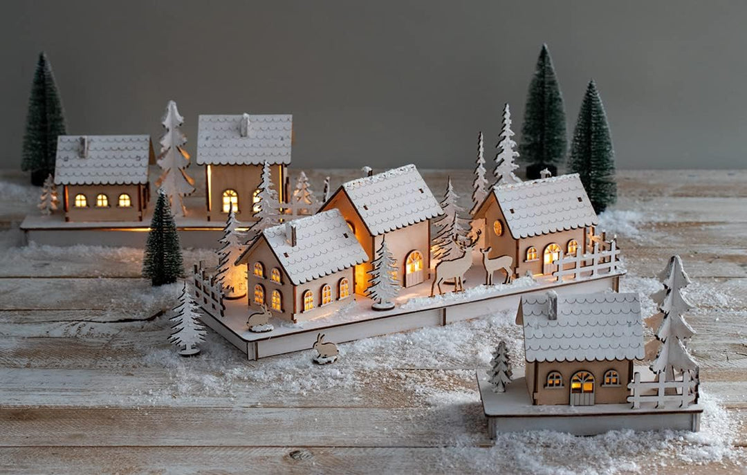 Rayher Holz 3D-Baus. Winterdorf, FSC Mix Credit, natur, 40x14,5x17cm, 84teilig, Weihnachtsdekoration