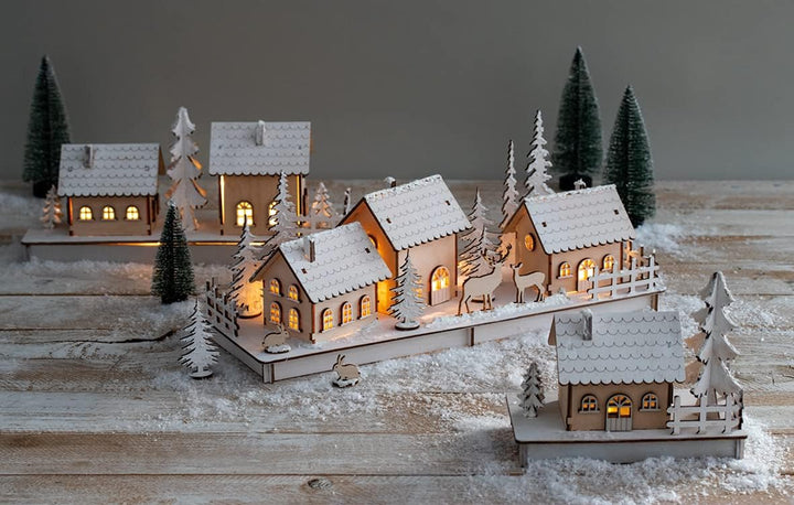 Rayher Holz 3D-Baus. Winterdorf, FSC Mix Credit, natur, 40x14,5x17cm, 84teilig, Weihnachtsdekoration
