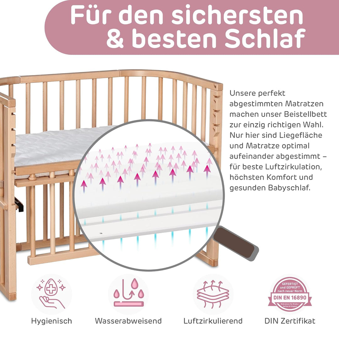 babybay Maxi Comfort Plus Beistellbett & Stubenwagen aus massivem Buchenholz / Zustellbett mit Versc