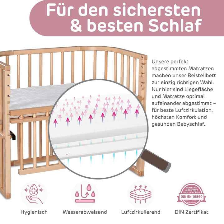 babybay Maxi Comfort Plus Beistellbett & Stubenwagen aus massivem Buchenholz / Zustellbett mit Versc