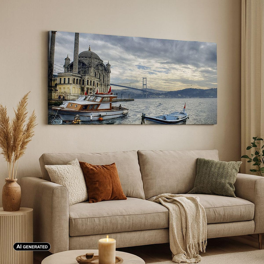 Wandbilder Dekoration Wohnzimmer Architektur asien boot brücke Panorama Bilder auf Leinwand 120x50cm