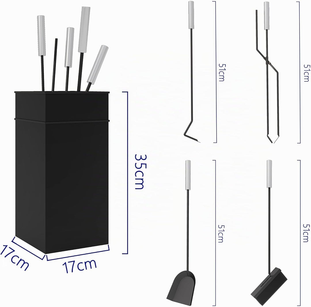 Kingson Stilvolles Kaminwerkzeug-Set inklusive Bürste, Schaufel, Schürhaken und Zange, Edelstahlgrif