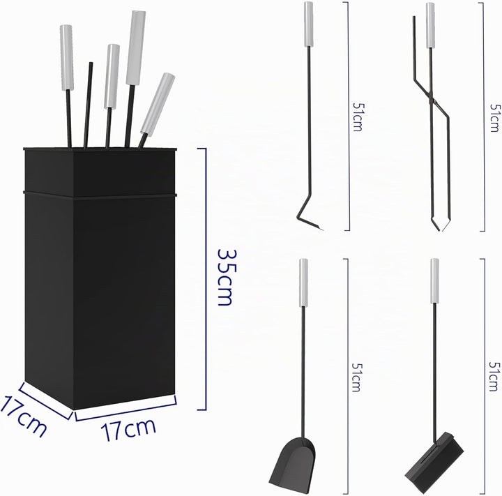 Kingson Stilvolles Kaminwerkzeug-Set inklusive Bürste, Schaufel, Schürhaken und Zange, Edelstahlgrif
