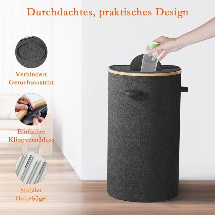 skelo Pfandflaschen Sammelbehälter mit Decke,101L Pfandflaschen Behälter, Pfandsammler Organizer and
